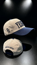 GORRA PREMIUN CURVA BEIGE YESHUA LETRA AZUL
