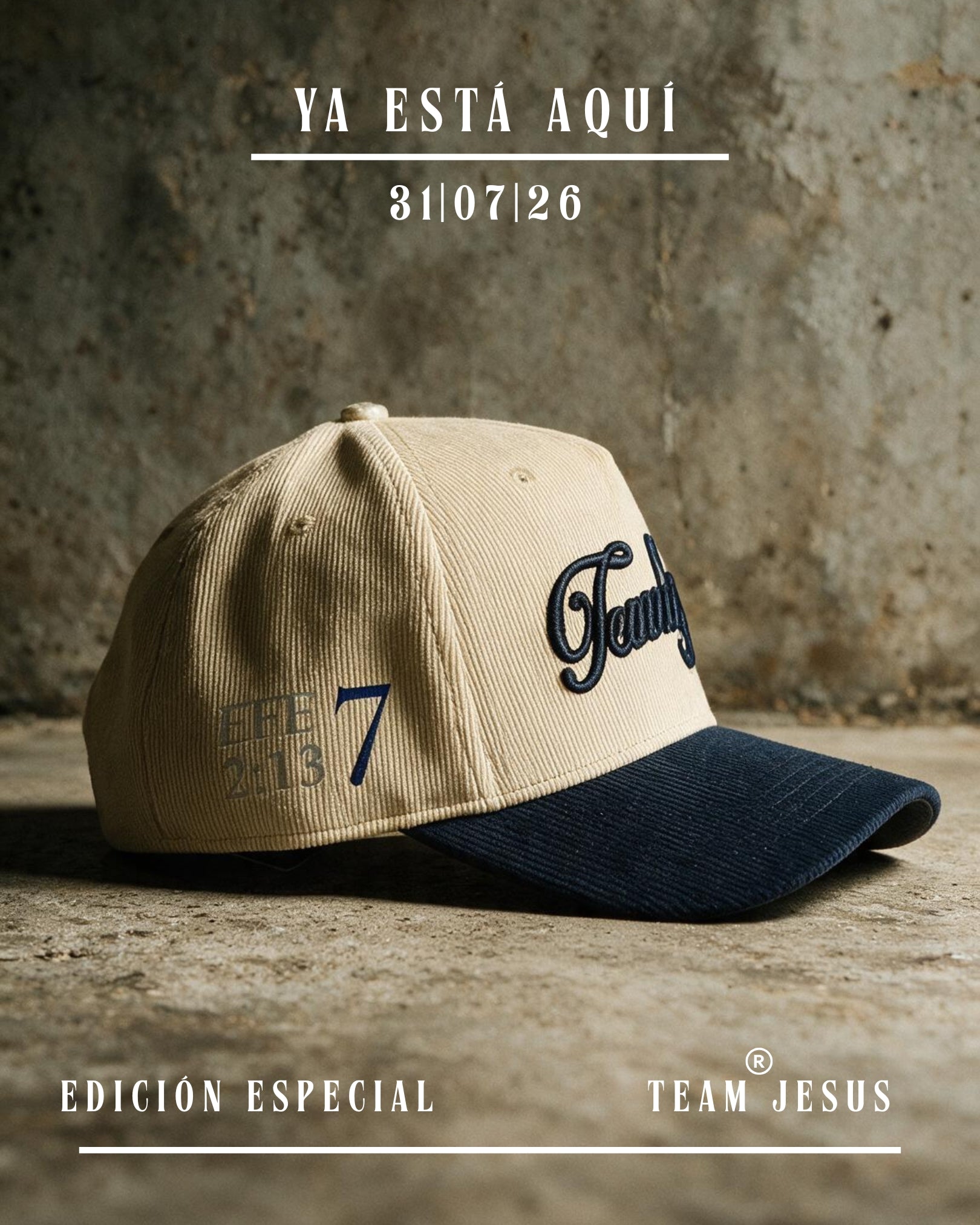 GORRA PREMIUM CURVA BEIGE/AZUL OSCURO TEAM JESUS