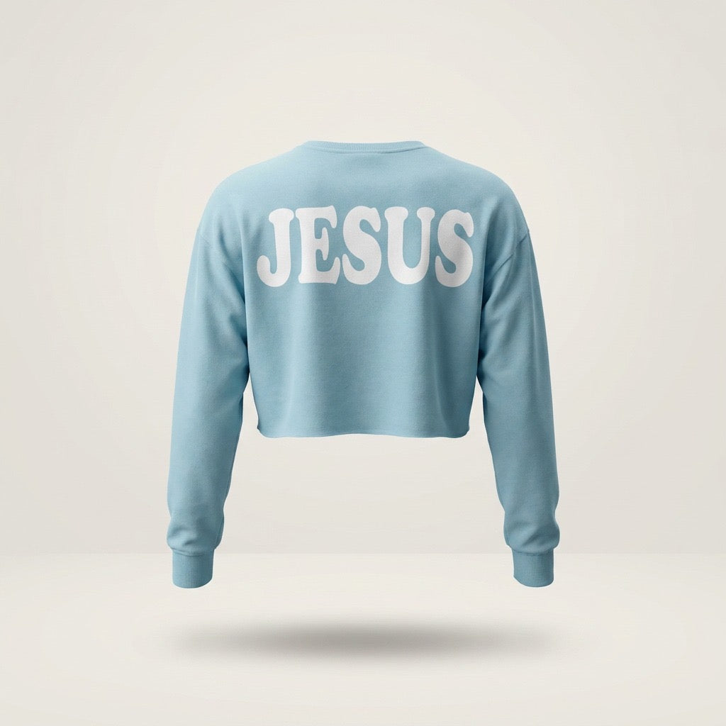 SACO CROP TOP DAMA AZUL I LOVE JESUS