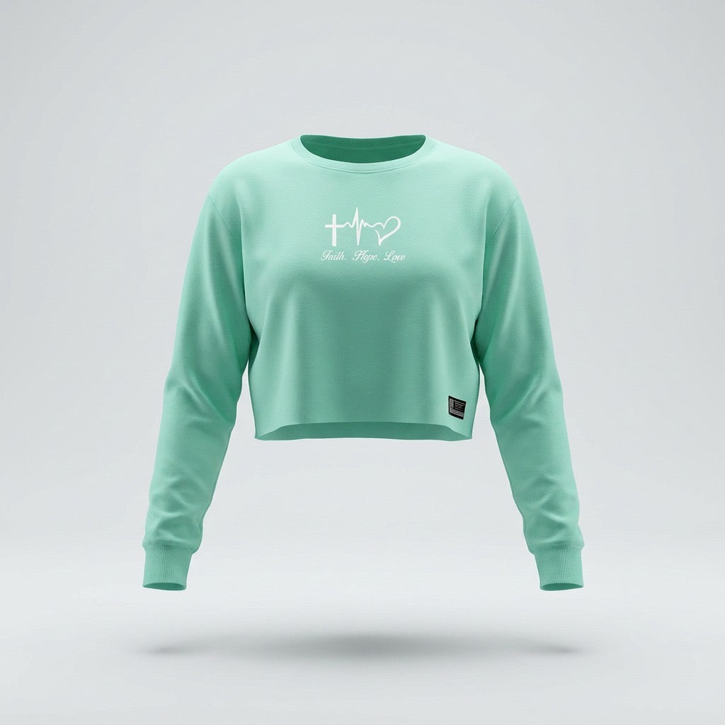 SACO CROP TOP DAMA VERDE FAITH HOPE LOVE