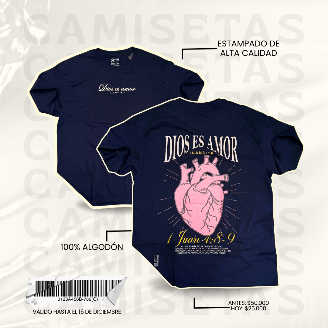 CAMISETA 100% ALGODÓN AZUL DIOS ES AMOR