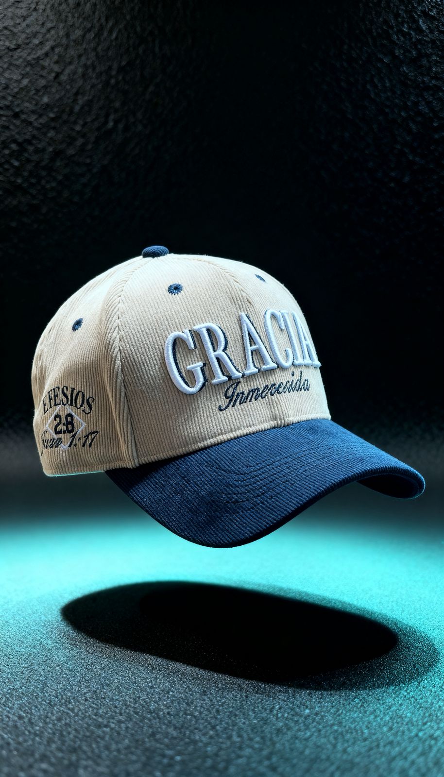 GORRA PREMIUN CURVA BEIGE/AZUL GRACIA ACANALADA