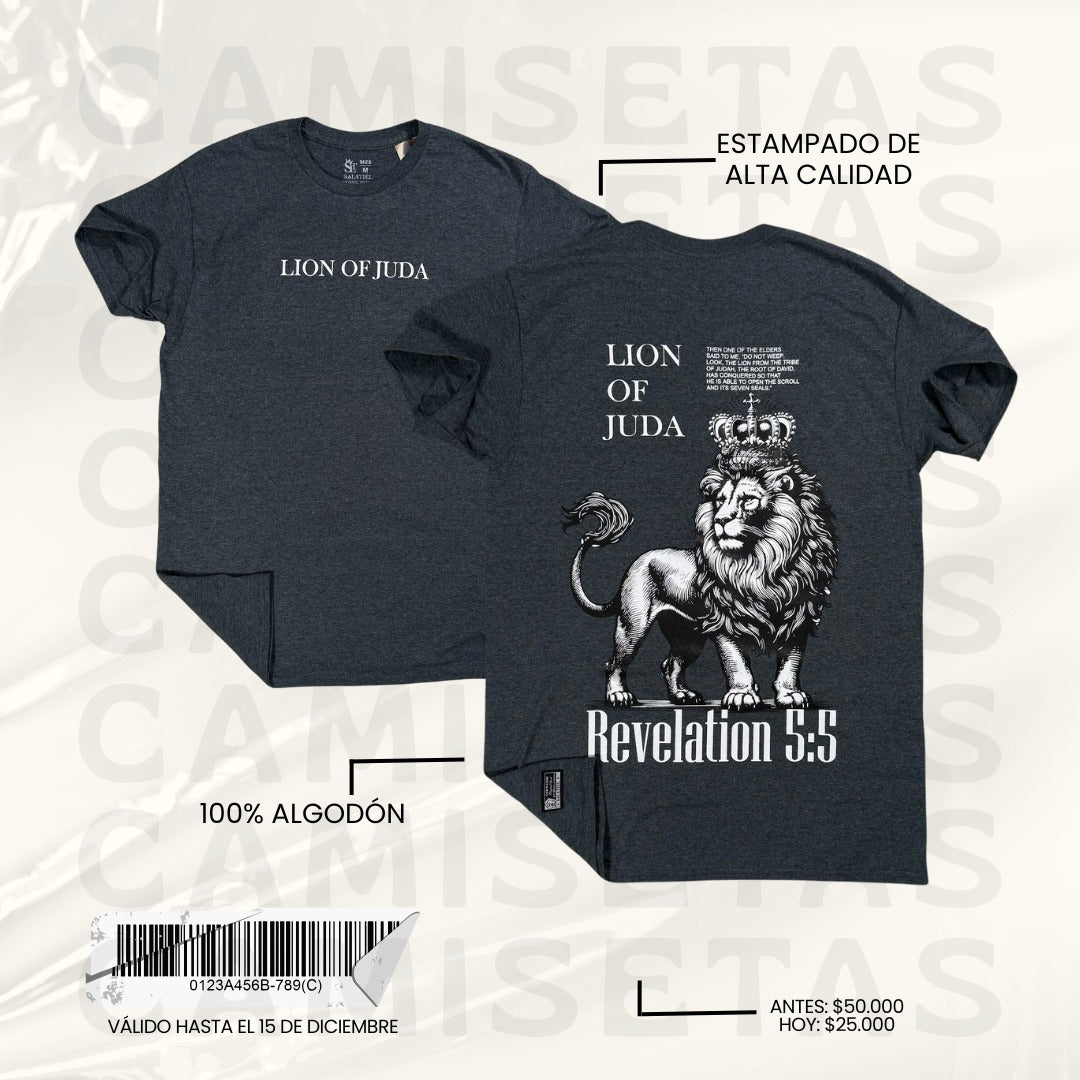 CAMISETA 100% ALGODÓN GRIS CROSS LION OF JUDA
