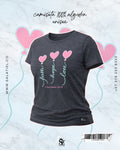 CAMISETA 100% ALGODÓN GRIS JASPE CORAZONES ROSA/AZUL