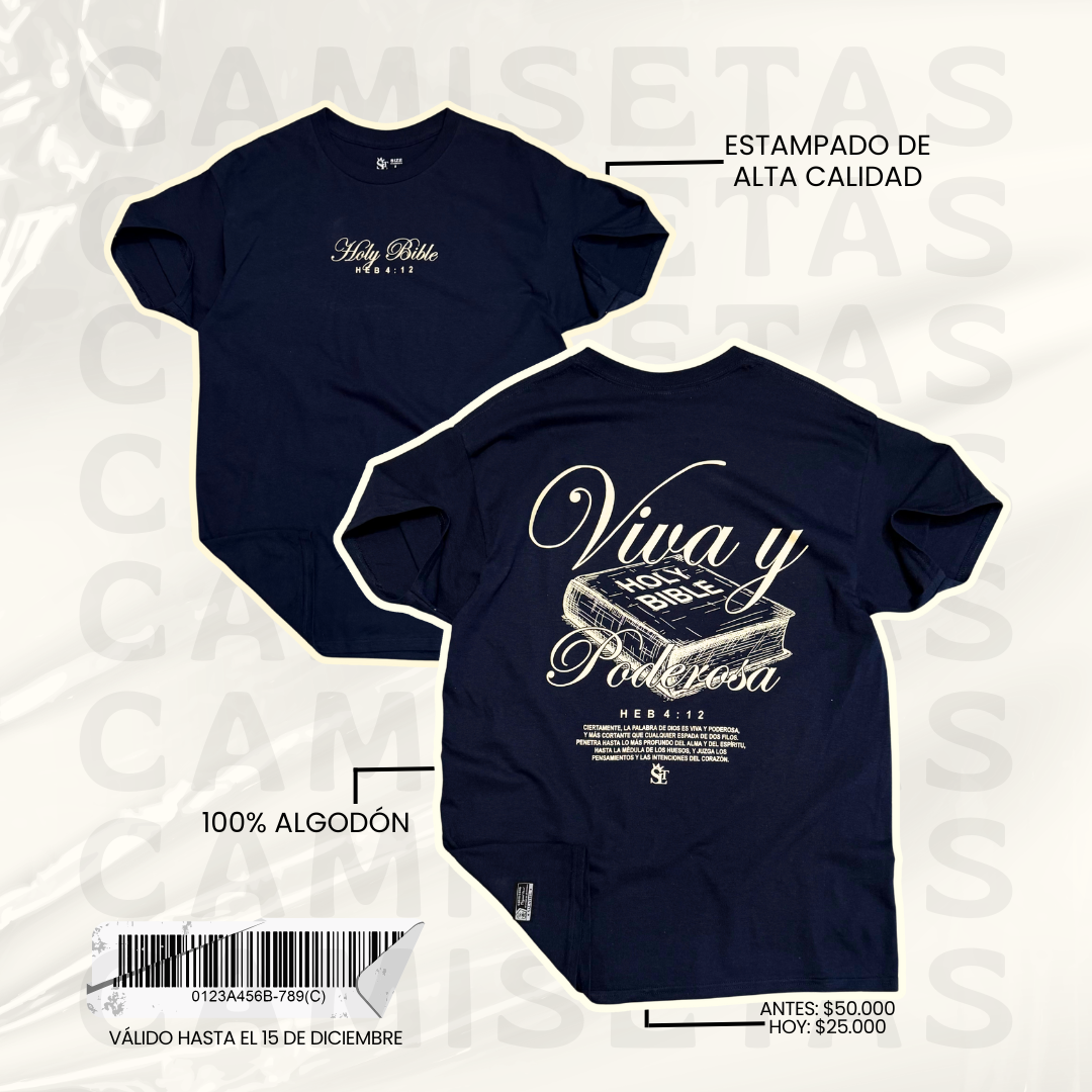 CAMISETA 100% ALGODÓN AZUL VIVA Y PODEROSA