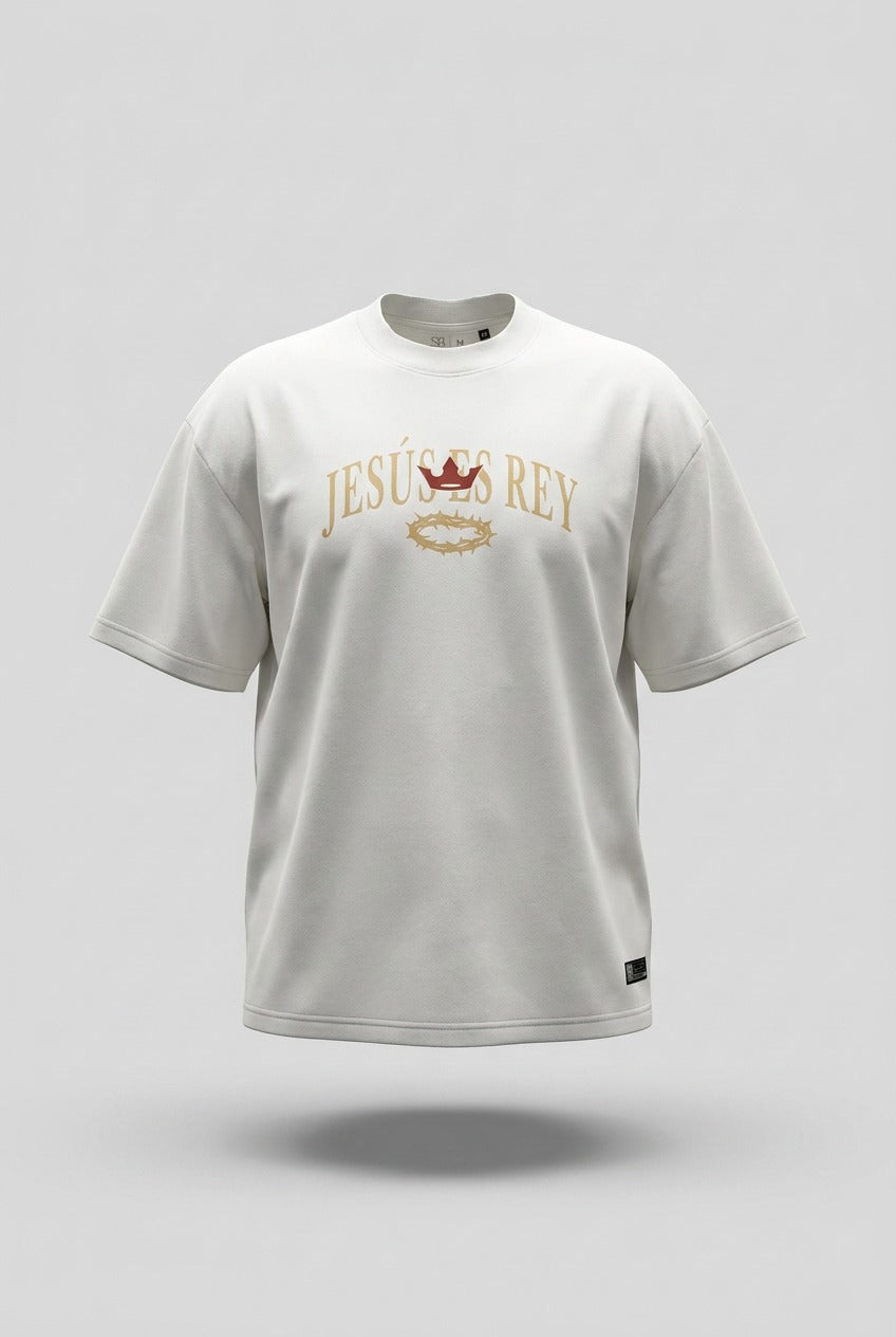CAMISETA OVERSIZE PLUS CREMA JESUS ES REY CORONA DE ESPINAS