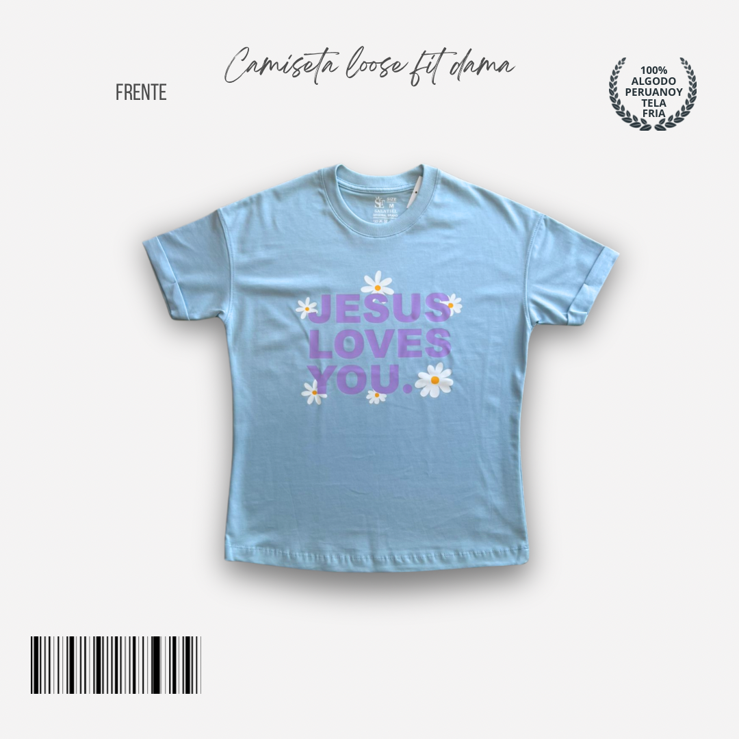CAMISETA LOOSE FIT AZUL JESUS LOVES YOU