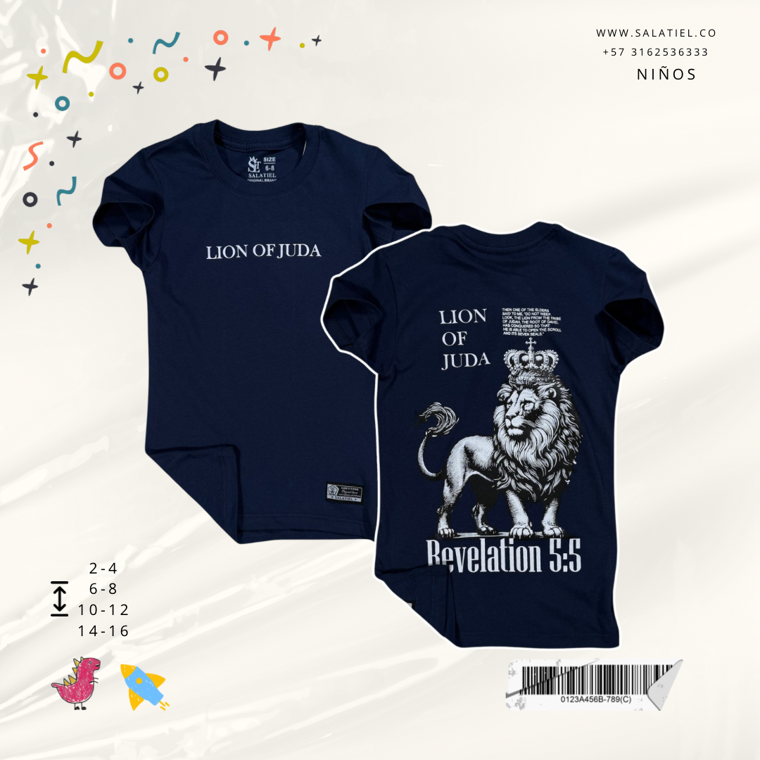 Camiseta 100% algodón niños azul lion of juda