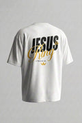 CAMISETA OVERSIZE BLANCA JESUS IS KING LETRA DORADO