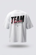 CAMISETA OVERSIZE BLANCA TEAM JESUS LETRA ROSADA