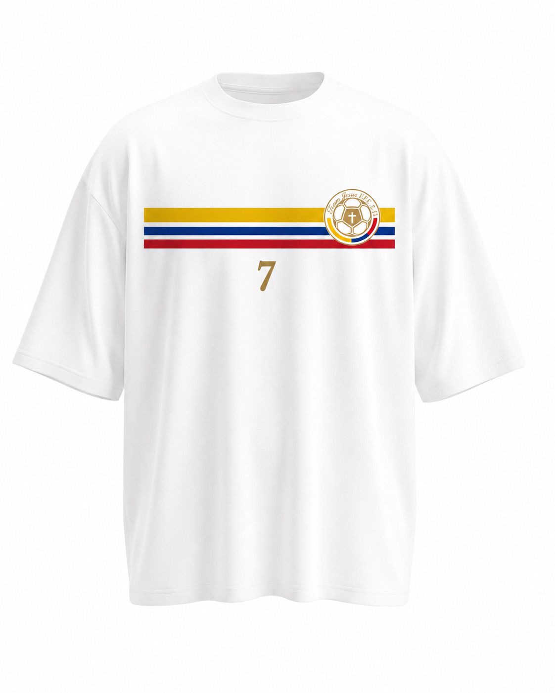 CAMISETA OVERSIZE TEAM JESUS BLANCA logo pequeño
