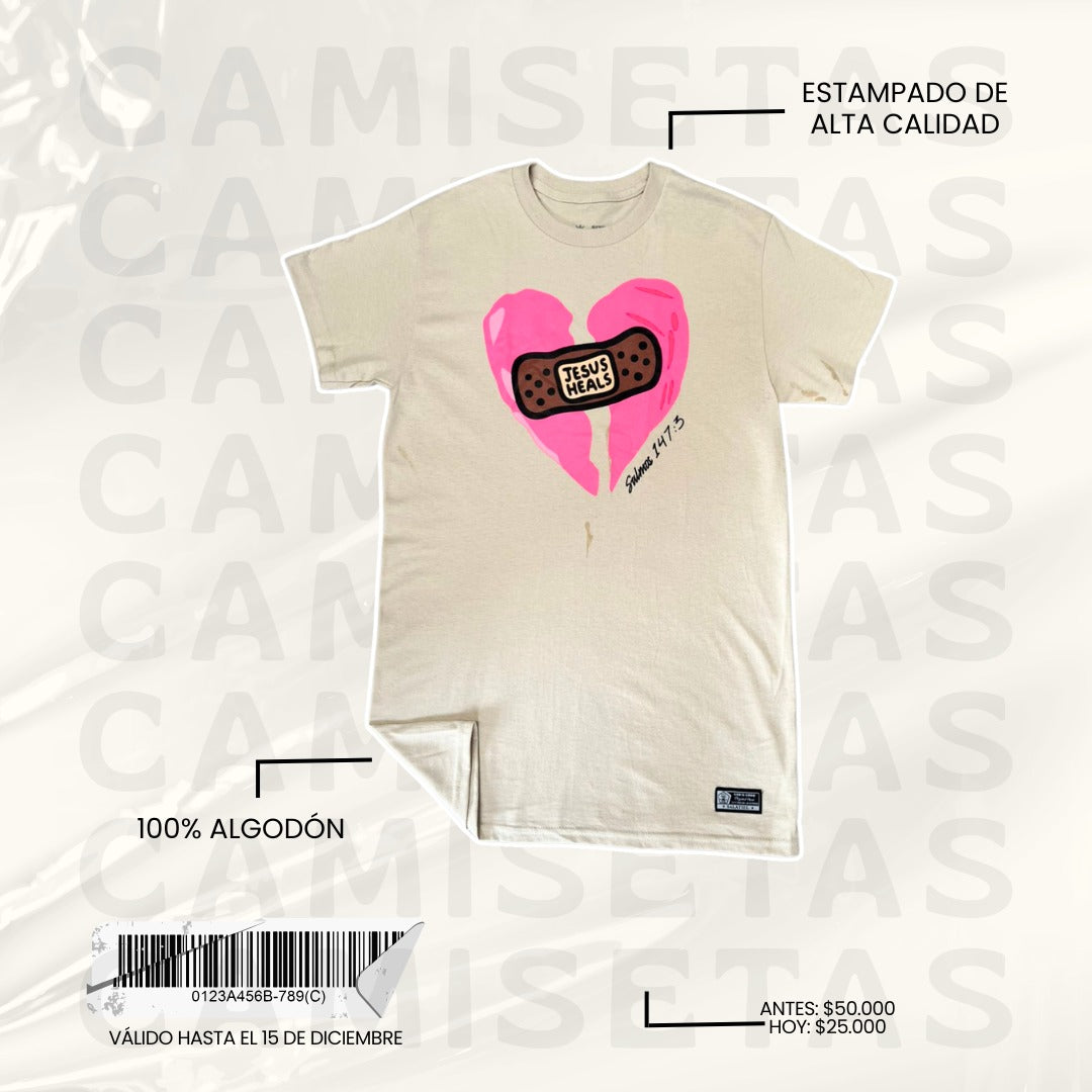 CAMISETA 100% ALGODÓN BEIGE JESUS HEAL