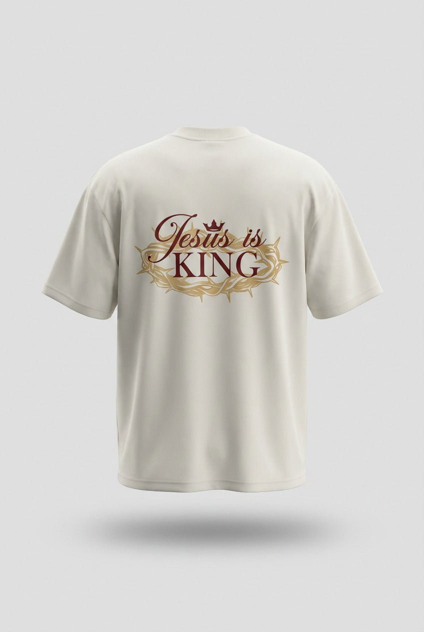 CAMISETA OVERSIZE PLUS CREMA JESUS ES REY CORONA DE ESPINAS