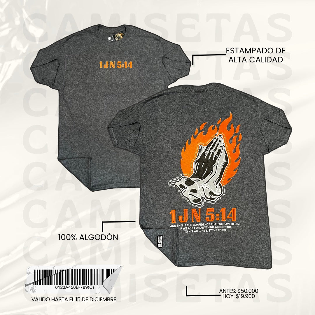 CAMISETA 100% ALGODÓN GRIS JASPE 1JN 5:14