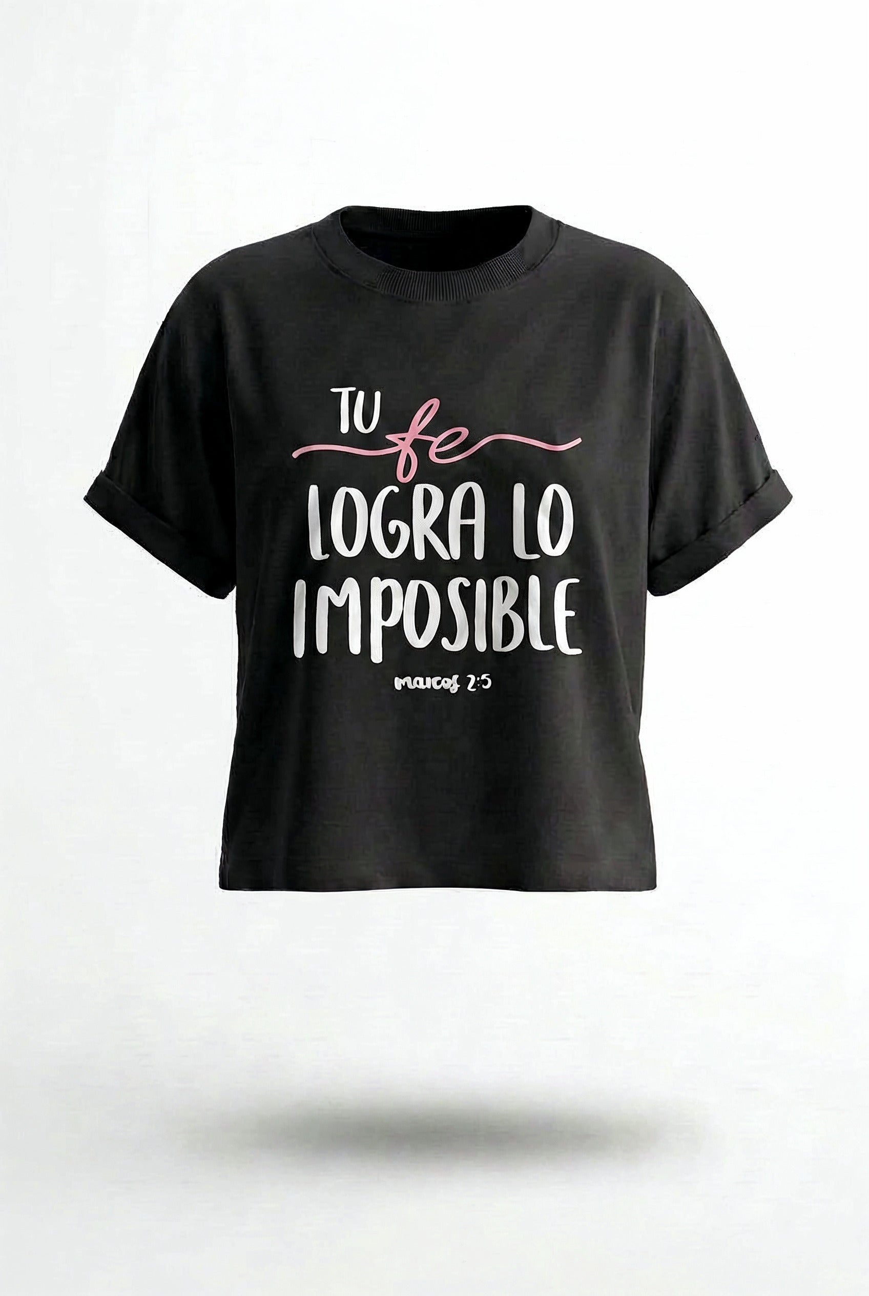 CAMISETA LOOE FIT DAMA LILA TU FE LOGRA LO IMPOSIBLE