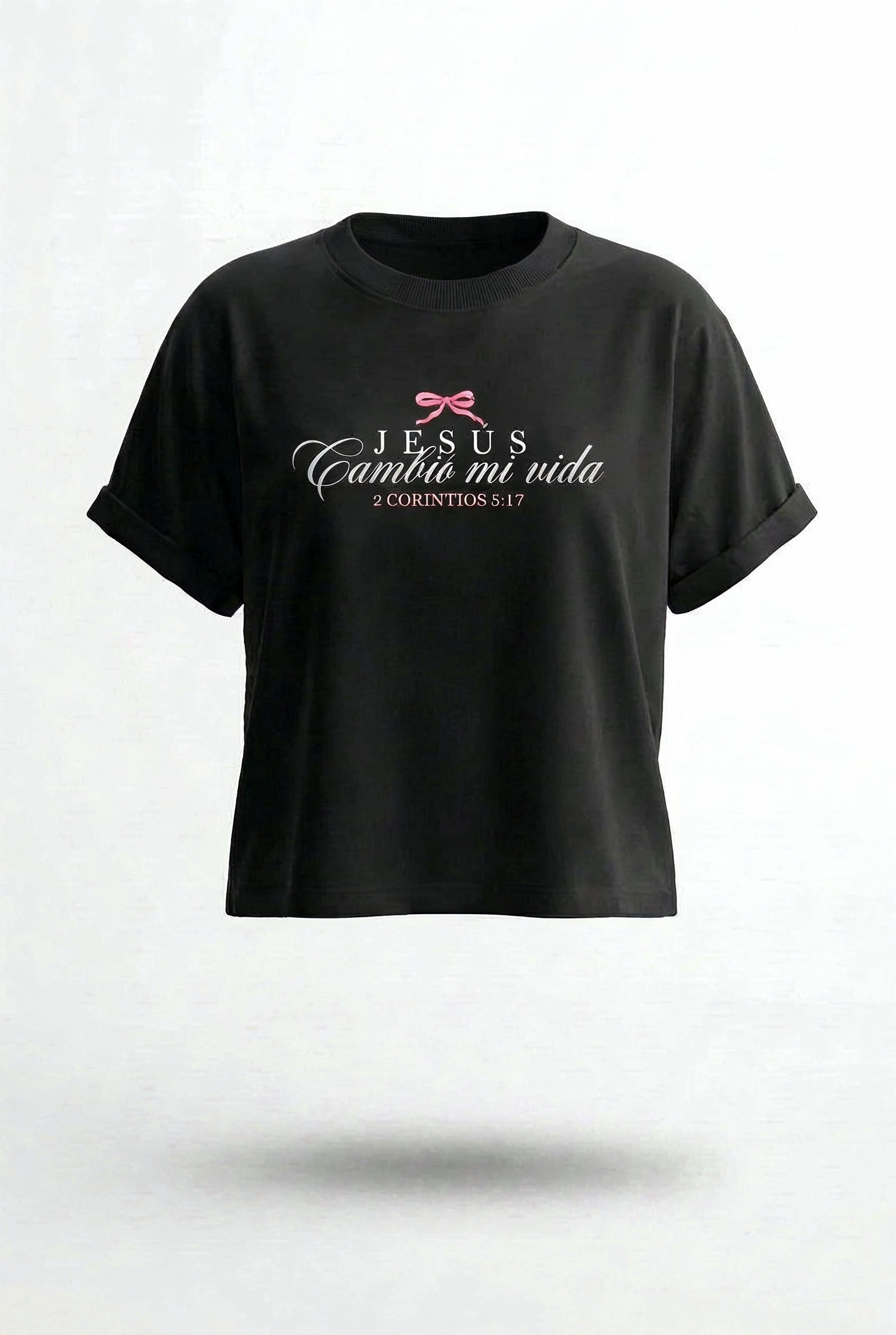 CAMISETA LOOSE FIT DAMA NEGRA JESÚS CAMBIÓ MI VIDA