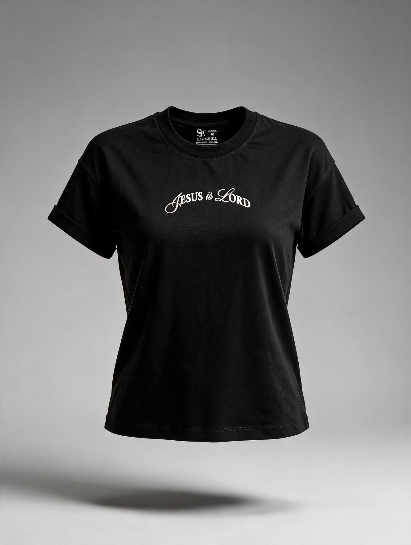 CAMISETA LOOSE FIT DAMA NEGRA JESUS IS LORD
