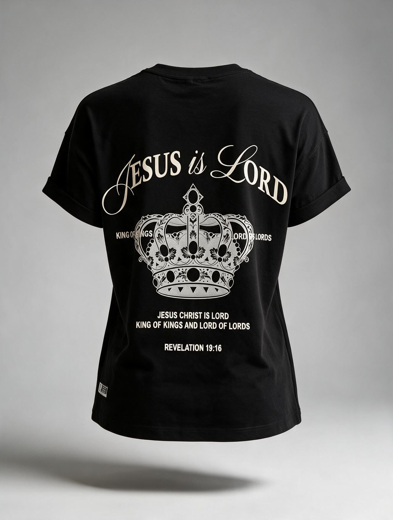 CAMISETA LOOSE FIT DAMA NEGRA JESUS IS LORD