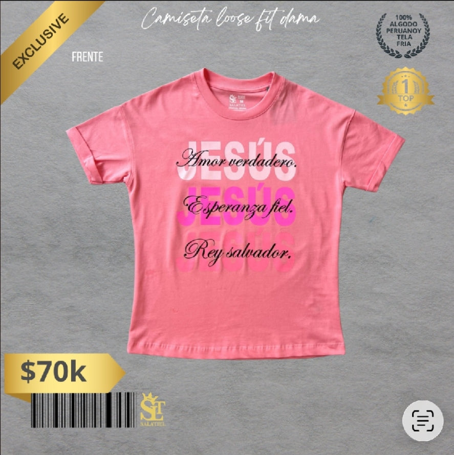 CAMISETA LOOSE FIT ROSADA JESUS AMOR VERDADERO